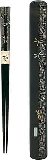 JapanBargain 3689, Japaese Travel Chopsticks with Case Reusable Chinese Korean Bamboo Portable Chop Sticks Utensil Cherry Blossom Dishwasher Safe Made in Japan, Black Dragonfly