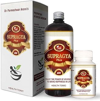 Ath Supragya Plus Ayurvedic Tonic + Supragya Plus Capsule | Herbal Brain Booster Tonic With Capsule | Natural Health Tonic With Capsules For Adults (500 ML) ( 1 Month Pack - 3 bottles + 120 Capsules ), Good Health Capsule and Ark