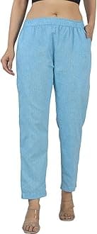 Qashida Women's Cotton Linen Pants, Regular Fit, Fully Elasticated, 2 Side Pockets