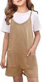 Girls Summer Jumpsuits Spaghetti Strap Sleeveless Loose Romper Short Pants with Pockets 5-14 Years