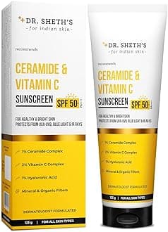 Dr. Sheth's Ceramide & Vitamin C Sunscreen SPF 50+ PA++++|One-step Routine For Healthy & Bright Skin| NON-STICKY|NO WHITE CASTINon-Greasy, Quick-Absorbing|For Women & Men|UVA UVB Sun Protection|125g