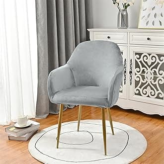 Highdi Soft Velvet Dining Chair Covers Solid Color Stretch Curved Back Chair Slipcovers with Armrest, Vanity Swivel Armchair Cover Removable Washable for Bedroom Party Hotel (Light Grey,1 PC)