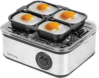 Lifelong 2-in1 Egg Boiler and Poacher 500-Watt (Black), Boil 8 eggs, Poach 4 eggs, Easy to clean| 3 Boiling Modes, Stainless Steel Body and Heating Plate, Automatic Turn-Off