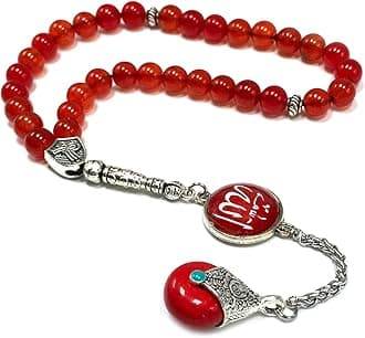 -ELEGANCE COLLECTION- Prayer Beads-Tesbih-Tasbih-Tasbeeh-Misbaha-Masbaha-Subha-Sebha-Sibha-Rosary (Natural Red Agate Stone and Teardrop Tassel Tesbih -8 mm, 33 Beads-)