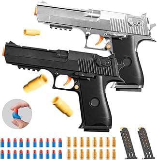 2Pack M1911 EVA Soft Foam Ejection Toy Blaster, Shooting with Foam Darts, Shooting Games, Backyard Fun and Outdoor Games, Education Toy Model for Boys Girls Halloween Christmas Ages 8+ (Black+Silvery)