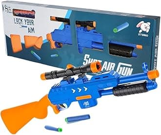 Storio Toys Blaze Storm Manual Soft Suction Bullet Gun Toy with 10 Safe Soft Foam Bullets, Fun Target Shooting Battle Fight Game for Kids Boys