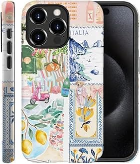 Case for iPhone 15 Pro,Frosted Case for Women Girls,Drop Scratch Protective Cover-Italian Summer Collage Coastal