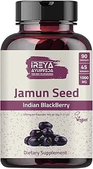 Jamun Seed Capsules - (90 Capsules) (Indian BlackBerry - Eugenia Jambolana) Ayurvedic herb Made with organic jamun seed powder45 days supply