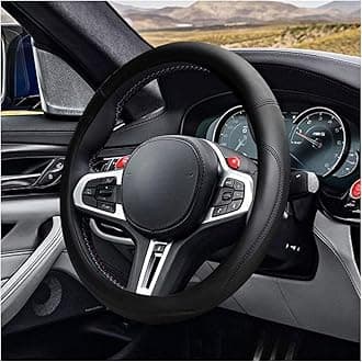 LAINLOY 14.5"-15" Car Steering Wheel Cover, Microfiber Leather Cover, Anti-Slip Breathable Steering Wheel Decoration, Universal Steering Wheel Accessories for Diverse Cars (Black)