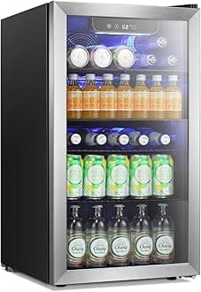 Antarctic Star Beverage Refrigerator Cooler -120 Can Glass Door Mini Fridge, for Soda Cola Beer or Wine Constant Glass Door Small Drink Dispenser Clear Front for Home, Bar 3.2cu.ft