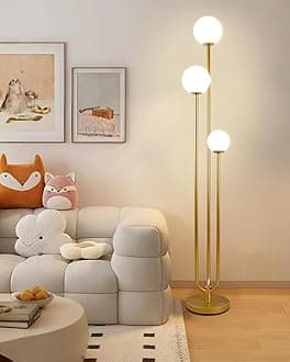 Lightdot Globe Floor Lamp for Living Room Mid Century Modern Floor Lamps with 3000K Warm White Bulbs Included, Unique Gold Tall Standing Lamps for Wedding/Party/Bedroom/Sofa Beside/Corner Decor