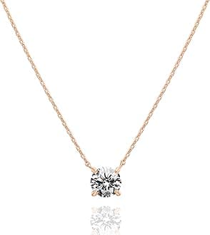 PAVOI 14K Gold Plated Crystal Solitaire 1.5 Carat (7.3mm) Cubic Zirconia Dainty Choker Necklace | Gold Necklaces for Women