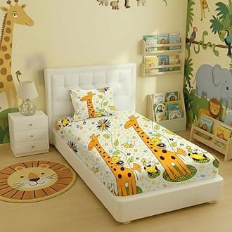 Filymore Giraffe Cartoon Single Bedsheet for Kids Cute Cartoon Bedsheet Single Bedspread Made with Pure Microfiber(Size 60 X 90 Inches) 1 Bedsheet with Pillow Cover, (Color-Cream and Yellow)