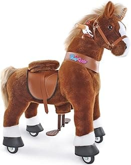 PonyCycle Mechanical Ride On Pony Hobby Horse Toy with Wheels Classic Model U Plush Walking Animal Rideable Horse for Toddlers Ages 4-7 Indoor Outdoor Riding Horse Toy Brown Ux424