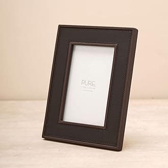 Pure Home + Living Dark Brown Faux Leather Photo Frame, Tabletop Photo Frame, Home Décor For Office Desk, Bedroom & Living Room (4X6 Inches, Pack Of 1)