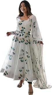 Shasmi Women's Georgette Anarkali Floral Printed Kurta With Pant & Dupatta (Ankle Length Dress 114)