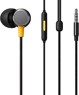 Buds 3 Wired Earphones with Mic (Black) | 9mm Dynamic Driver | 3.5mm Jack | Single Button Control | Braided Tangle-Free Cable | Model RMA2419 (Buds 3 3.5mm Wired Earphone, Color Black)