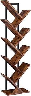 HOOBRO Tree Bookshelf Tall, 9-Tier Floor Standing Book Shelf, Tall Bookcase for CDs Albums, for Living Room, Rustic Brown and Black EBF08SJ01G1