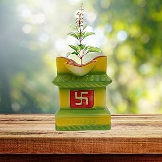 Niyara Small Tulsi Ceramic Pot for Indoor, Outdoor,Home Office,Pooja Plants Gamla etc (Multicolor)