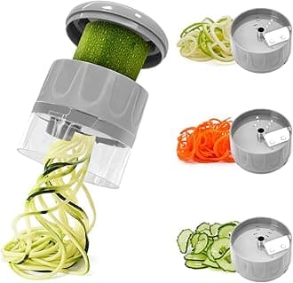 SUREWIN Vegetable Spiralizer 3 in 1 Spiralizer for Veggie Noodles Adjustable Zucchini Noodle Maker Vegetable Chopper for Cucumber, Zucchini, Carrot- Grey