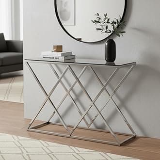 Vanity Living Console Table Modern Tempered Glass Top, Entryway Table Porto Chrome Sturdy Stainless Steel Frame, Narrow Hallway Table for Living Room