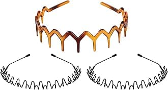 fenshine (3pcs) - 3 Pcs Hair Bands, Metal Spring Wavy Hair Hoop and Plastic Zigzag Headbands, Unisex Wavy Headband Non Slip Sports Hairband, Sharks Tooth Hair Comb Hairband for Women
