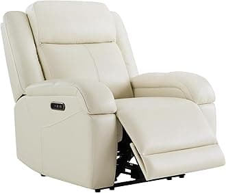 Watson & Whitely Genuine Leather Power Recliner Chairs for Adults, Wall Hugger RV Recliner with Power Headrest & Charging Ports, Electric Recliner Sofa Chair for Living Room, Cream