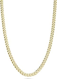 Miabella Italian 18K Gold Plated 925 Sterling Silver 3.5mm Diamond-Cut Cuban Link Curb Chain Necklace for Women Men, Made in Italy