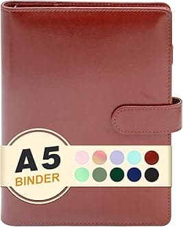 A5 Binder 6 Ring,Mini Photocard Binder for A5 Filler Paper, Loose Leaf Personal Planner with Magnetic Buckle Closure(Brown)