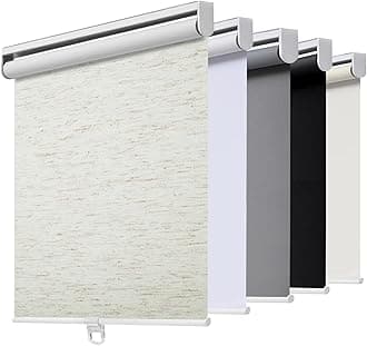 Cordless Roller Shades Blackout Blinds for Windows Room Darkening Rolled Up Shades with Spring System, UV Protection Natural Linen Fabric Window Shades Door Blinds for Home（61" W x 72" H, Linen Cream