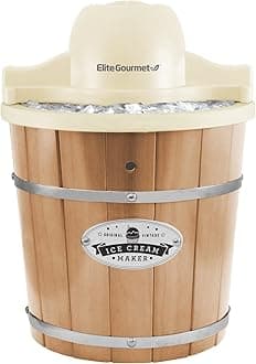 Elite Gourmet EIM-924L# 4 Quart Electric Motorized Ice Cream Maker Ice & Rock Salt, 4Qt. Freezing Canister, Creamy Ice Cream, Gelato, Frozen Yogurt, or Sorbet, Recipe Booklet, Pine