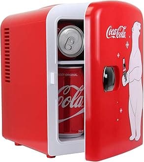 Coca-Cola 4L 6 Can Portable Mini Fridge, Cooler/Warmer, Compact Personal Refrigerator for Snacks Drinks Skincare,12V and AC Cords,Accessory for Kids Bedroom Home Office Travel Car,Coke,Polar Bear,Red