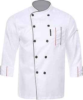 Freebily Unisex Chef Coat Mens Womens Long Sleeves Double-Breasted Kitchen Chef Shirt Uniform