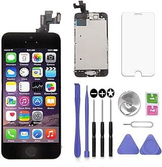 Screen Replacement Black for iPhone 5S 4.0 inch with Earpiece and Camera Full Assembly 3D Touch LCD Display Digitizer Frame Replacement with Repair Tool Kit, Screen Protector