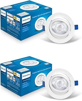 Philips Polycarbonate 6 Watt White Led Ceiling Cob Round Spot Light With Adjustable Tilt|Cut Out: 73Mm|Warm White,Pack Of 2 (Brightspot)