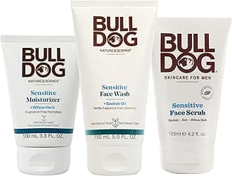 BulldogMens Skincare and Grooming Sensitive Full Face Kit with Sensitive Moisturizer, Sensitive Face Wash and Sensitive Face Scrub