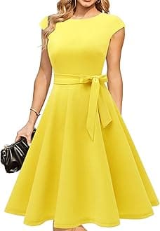 DRESSTELLS Women's Vintage 50s Round Neck Short-Sleeved Bridesmaid Dress, Cocktail Party, Wedding Dress, Yellow, 8