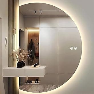 Smart Half Circle Wall Mounted Mirror With LED Backlit 3-Color Dimmable Light, Large Defogging Makeup Bathroom Half Moon Design for Living Room Bedroom (84*120cm)