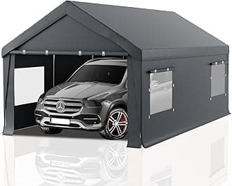 Carport 12x20 Heavy Duty Portable Garage,Carport Canopy with Roll-Up Windows & Doors,Portable Garage and Shelter with Removable Sidewalls,Car Tent Garage with All-Season Tarp for Truck Boat Tractor