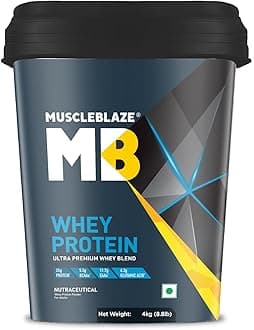 MuscleBlaze 100% Whey Protein, Ultra Premium Blend with Whey Protein Concentrate & Whey Protein Isolate, 25 g Protein per Scoop (Vanilla, 4 kg / 8.8 lb)