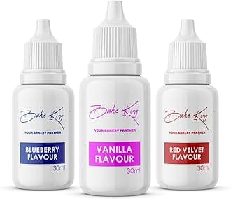 BAKE KING Combo of Blueberry, Red Velvet, Vanilla Flavour 30ML Each Essence for Baking Cakes, Jams, Jelies, Cookies, Ice Creams and Puddings Liquid Food Essence (Set of 3)