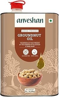 Anveshan Wood Cold Pressed Ground Nut Oil - 5 Litre | Tin Can | Kolhu/Kacchi Ghani/Chekku | Peanut Oil | Natural | Chemical-Free | Cold Pressed Ground Nut Oil for Cooking