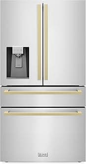 ZLINE Autograph 36 in. Counter-Depth Refrigerator with Bronze Modern Handles (RFMZ-W-36-FCB)