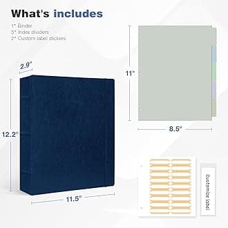Ospelelf Vintage Hardcover 3 Ring 2 inch Leather Binder, Professional Binders Organizer Suitable for Letter Size Documents, Binder Dividers with Tabs, Dark Blue