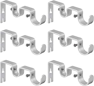 Heavy Duty Double Curtain Rod Brackets (Set of 6, Silver) 1" and 5/8" Inch Rod Holders