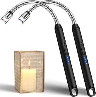 2 Pack Candle Lighter Windproof USB C Rechargeable Electric Lighters with 360° Flexible Neck & Safety Lock, Windproof Flameless Long Lighters Matches for Candle, Grill, BBQ, Camping, Gas Stoves