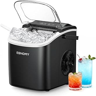 Countertop Ice Maker Machine with Handle, 26lbs in 24Hrs, 9 Ice Cubes Ready in 6 Mins, Auto-Cleaning Portable Ice Maker with Basket and Scoop, for Home/Kitchen/Camping/RV. (Black)