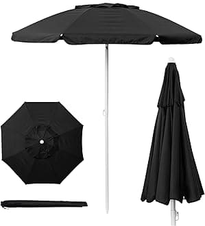 PICNIC TIME 5.5 Ft Portable Beach Umbrella, Lightweight UV Protection Sunshade with Tilt Pole & Carry Bag, Outdoor Canopy Umbrella for Beach, Sand, Pool, Patio, Camping, Travel, or Backyard Shade, (Black)