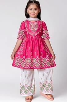 Girl's Ethnic Kurta and Straight Pant Set with Silky Dupatta