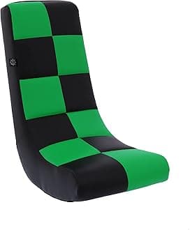 The Crew Furniture Classic Video Rocker Floor Gaming Chair, Kids and Teens, Checkered PU Faux Leather, Black/Green